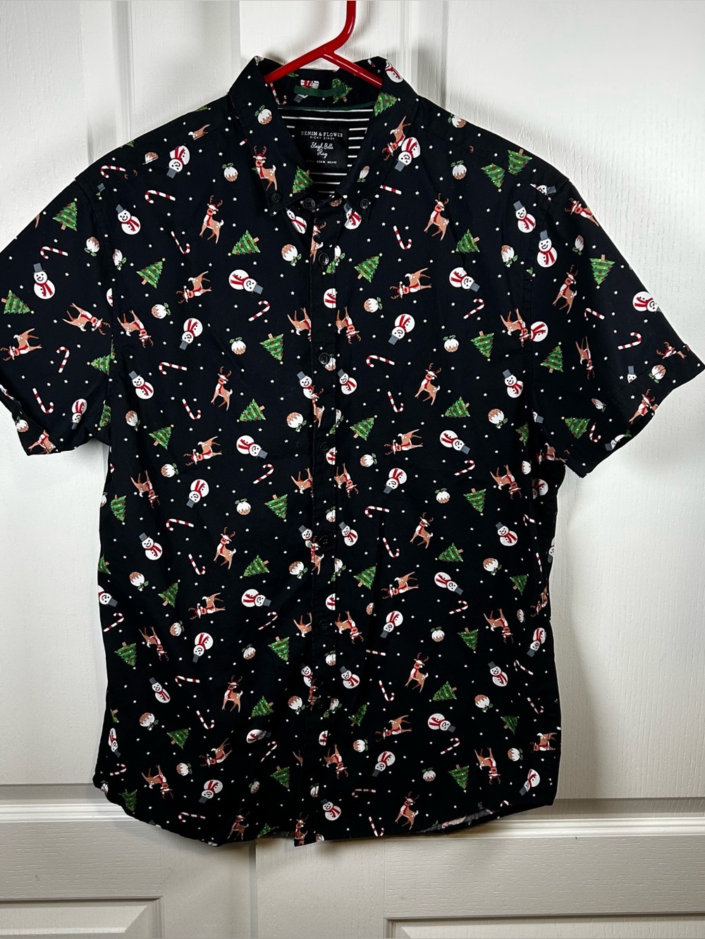 Denim & Flower Men’s M Black Sleigh Bells Ring Christmas Novelty Button-Up Shirt